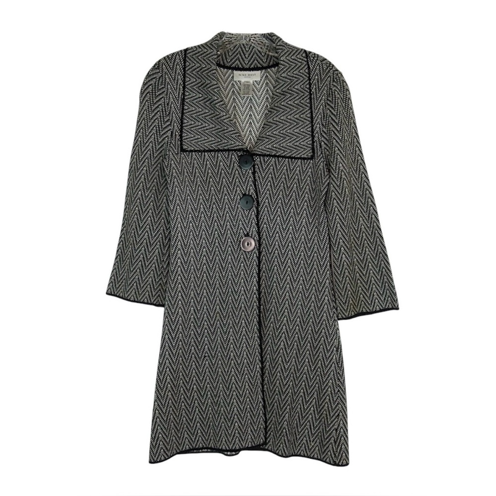 NINE WEST Chevron Knit Jacket Longline Button Cardigan Women's Size Petite Small